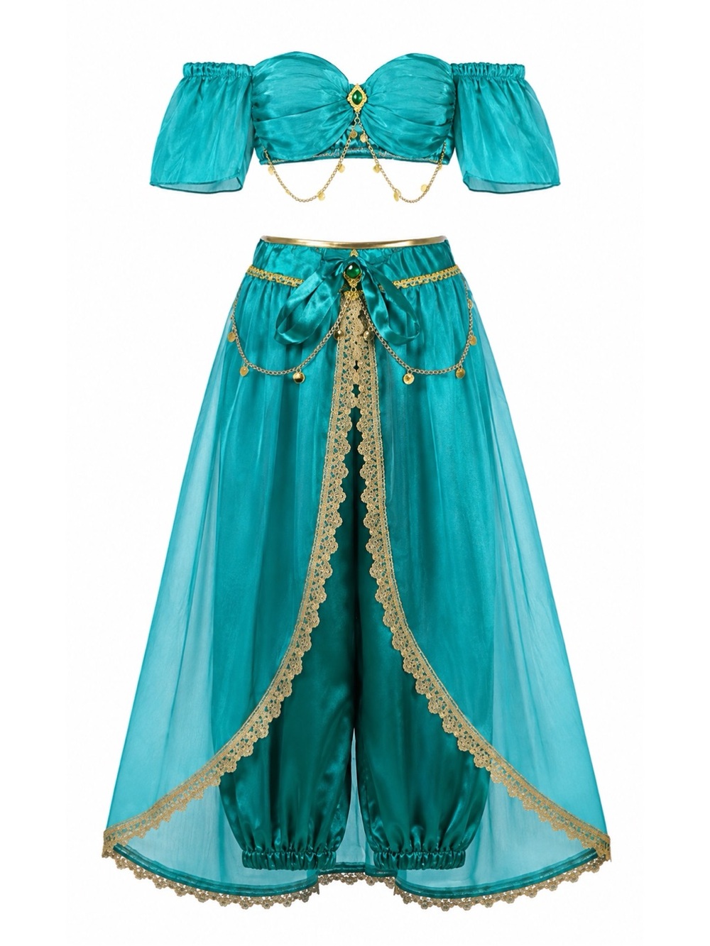 Jasmine Inspired Arabian Princess Costume Set w/ Wig Braid Veil & Headband S